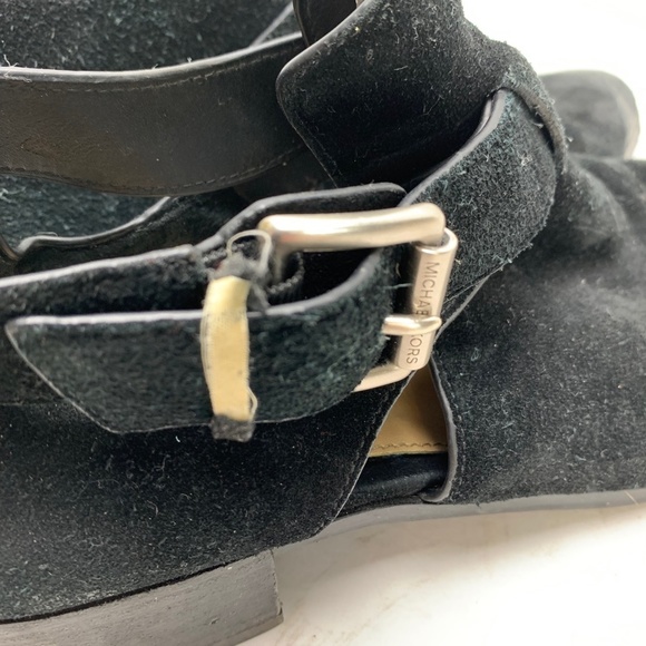 MICHAEL KORS Genuine Leather Black Suede Ankle Booties Shoes Block Heels sz 9.5 - Picture 3 of 16